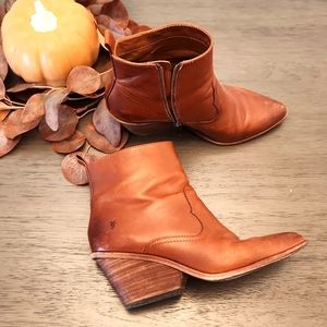Frye chestnut leather wedged booties